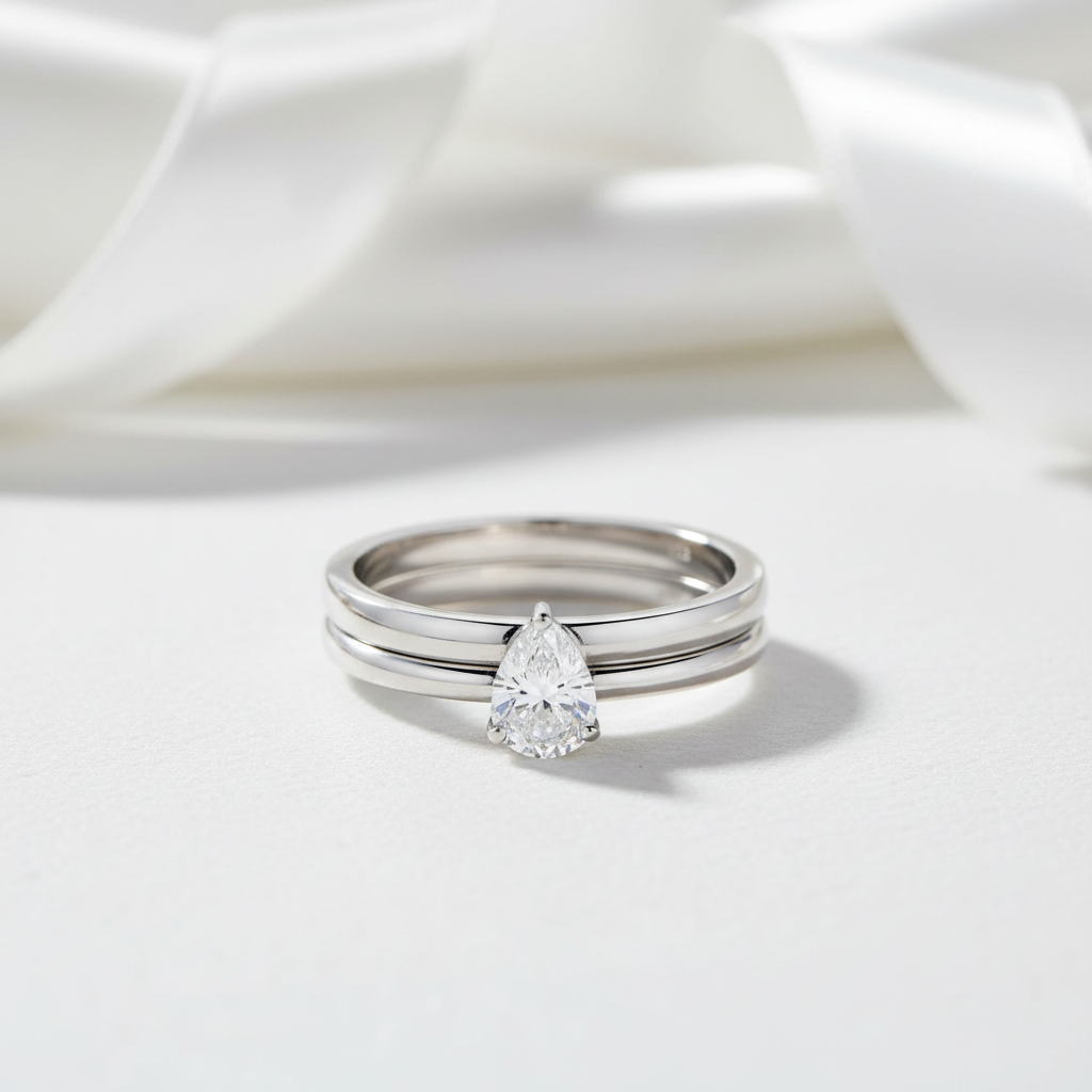 2Pcs Pear-Cut Diamond Option Engagement Ring-Black Diamonds New York