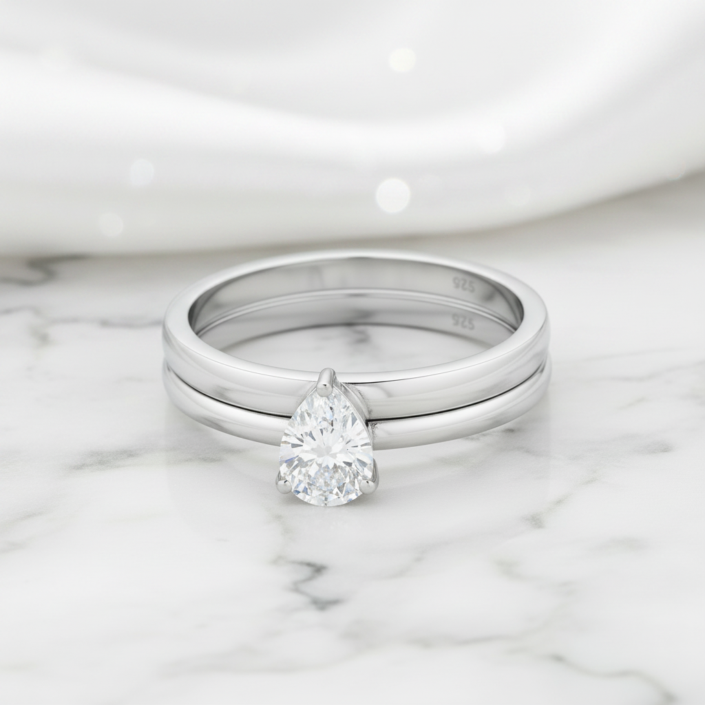 2Pcs Pear-Cut Diamond Option Engagement Ring-Black Diamonds New York