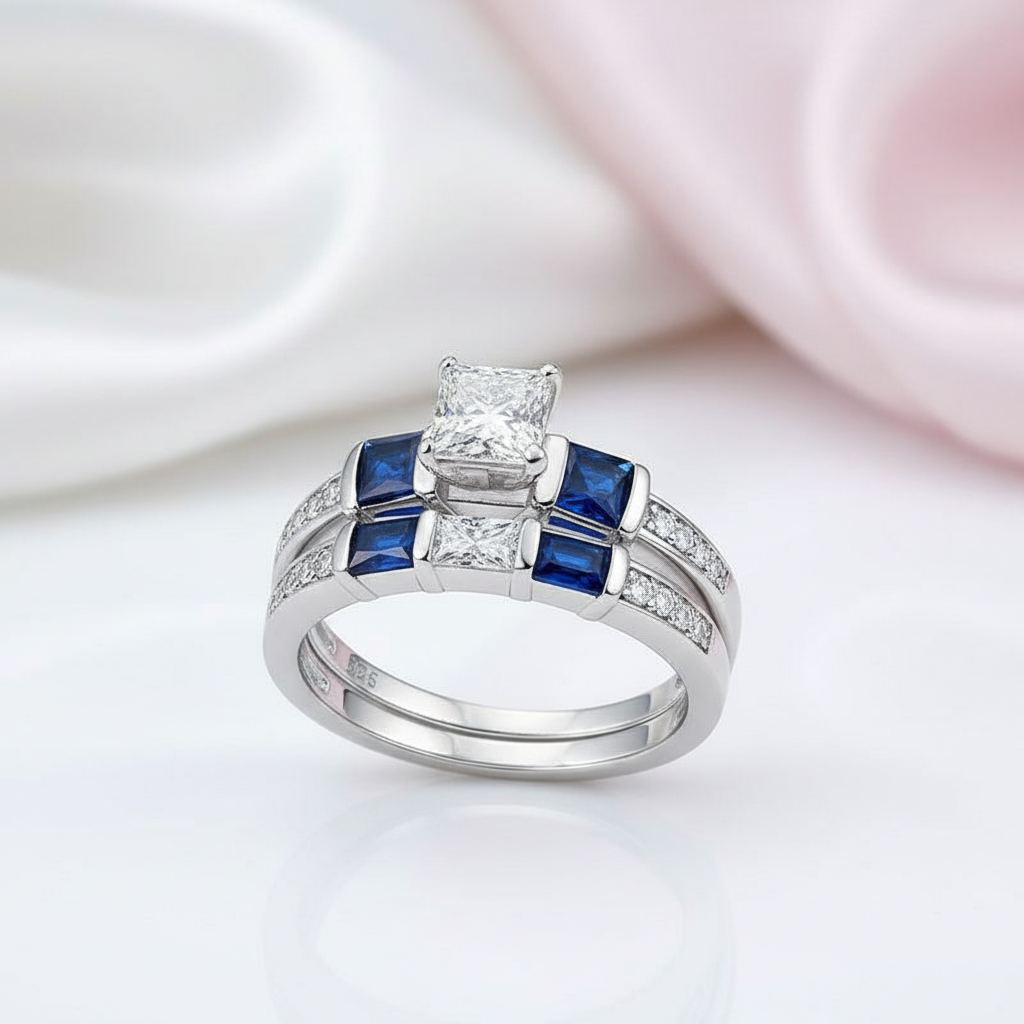 2pcs Princess Cut Diamond Wedding Ring Set-Black Diamonds New York