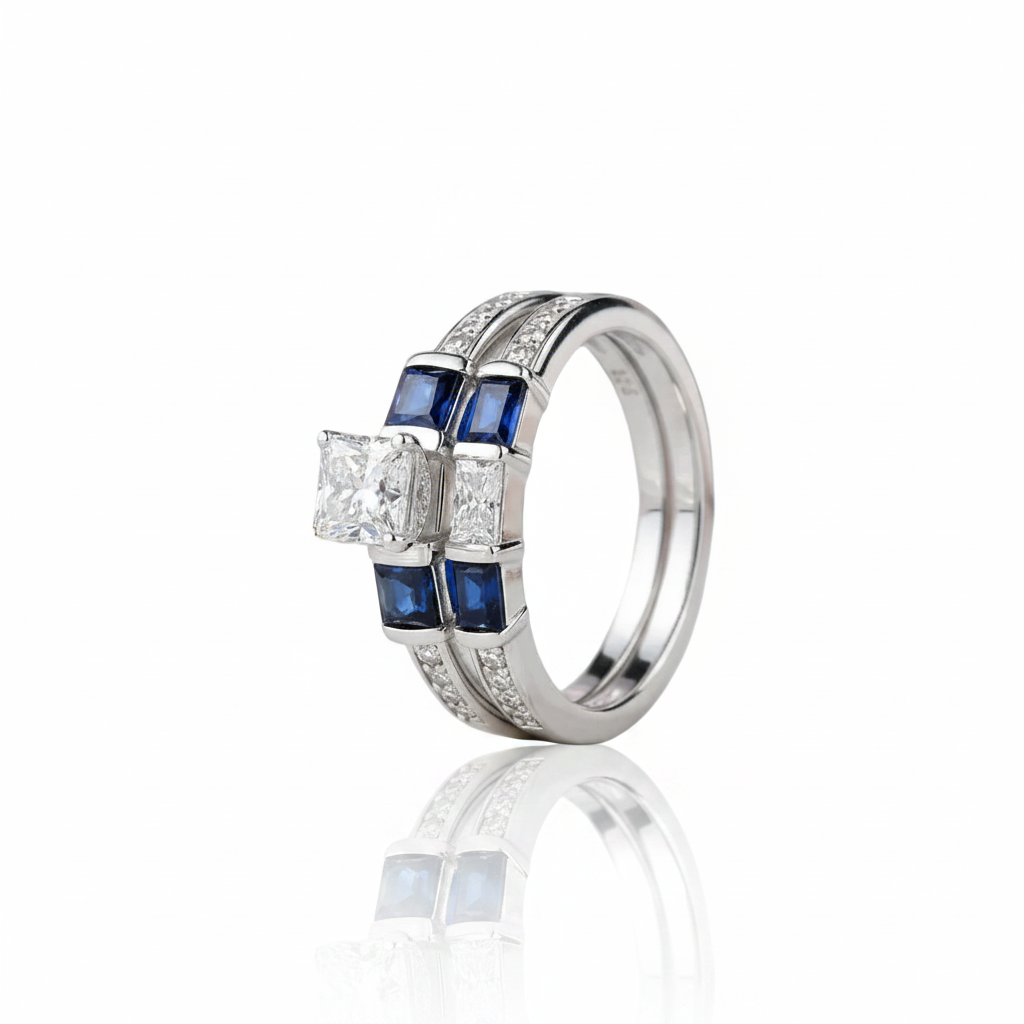 2pcs Princess Cut Diamond Option Wedding Ring Set-Black Diamonds New York