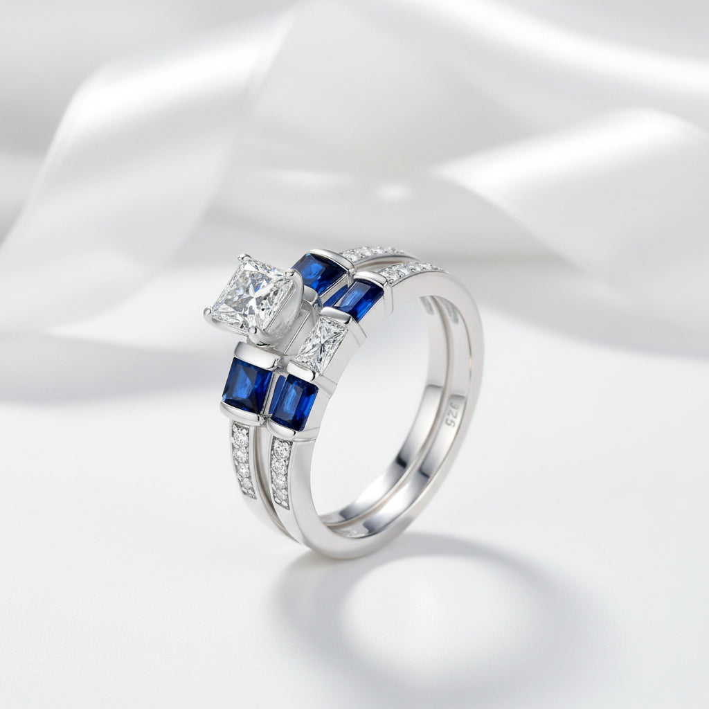 2pcs Princess Cut Diamond Wedding Ring Set