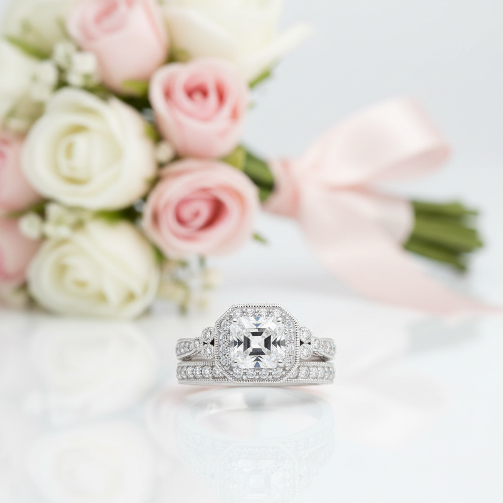 2Pcs Princess Cut Diamond Option Engagement Ring Set-Black Diamonds New York