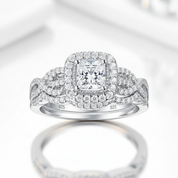 2Pcs Princess Cut Diamond Option Halo Ring Set-Black Diamonds New York