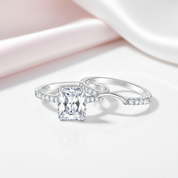 2Pcs Rectangle Cut Diamond Option with Hidden Halo Engagement Ring-Black Diamonds New York