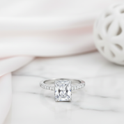2Pcs Rectangle Cut Diamond Option with Hidden Halo Engagement Ring-Black Diamonds New York