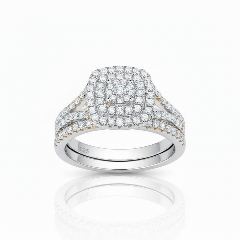 2Pcs Round Diamond Option Halo Engagement Ring Set-Black Diamonds New York