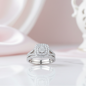 2Pcs Round Diamond Option Halo Engagement Ring Set-Black Diamonds New York