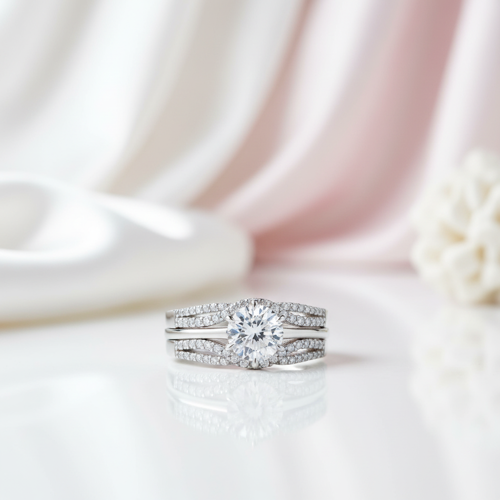 Round Diamond Option Ring with Wavy Double Band Set-Black Diamonds New York