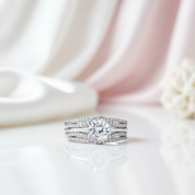 Round Diamond Option Ring with Wavy Double Band Set-Black Diamonds New York