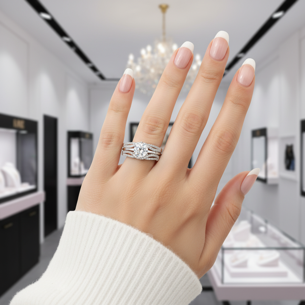 Round Diamond Option Ring with Wavy Double Band Set-Black Diamonds New York