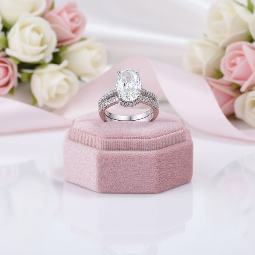 2pcs Oval Cut Diamond Option Ring Set-Black Diamonds New York