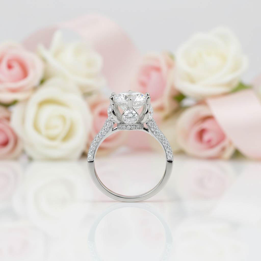 3.0 Ct 9mm Round Cut Diamond Option Blossom Bud Engagement Ring-Black Diamonds New York