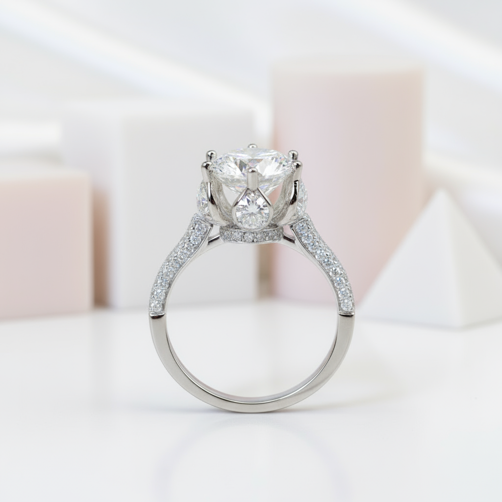 3.0 Ct 9mm Round Cut Diamond Blossom Bud Engagement Ring-Black Diamonds New York