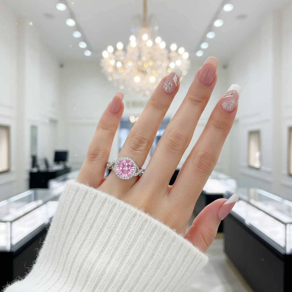 Luxurious 3.0 Ct Fancy Pink Diamond Option Halo Engagement Ring-Black Diamonds New York