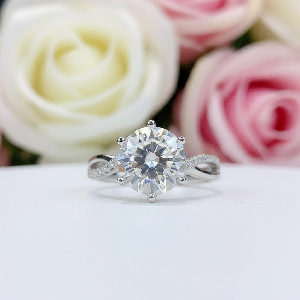 3 Carat Round Cut Diamond 6 Claw Engagement Ring-Black Diamonds New York