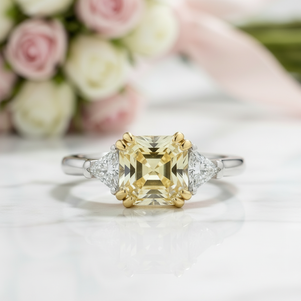 3 ct Asscher Cut Yellow Diamond Engagement Ring-Black Diamonds New York