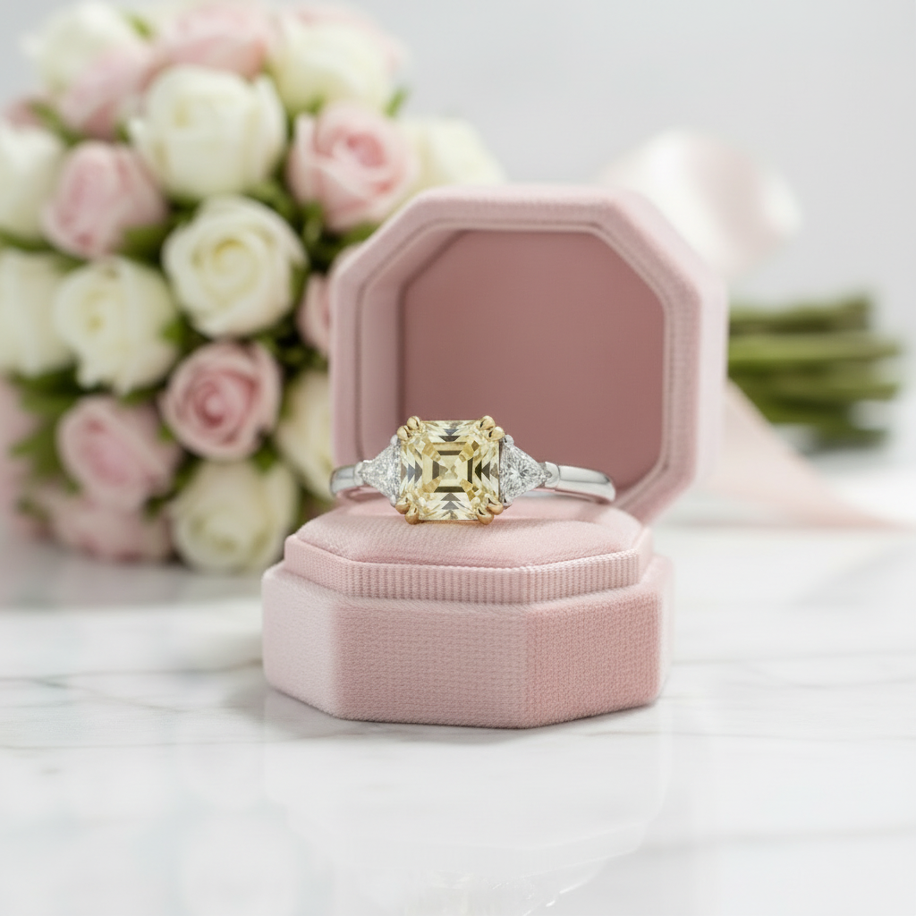 3 ct Asscher Cut Yellow Diamond Engagement Ring-Black Diamonds New York