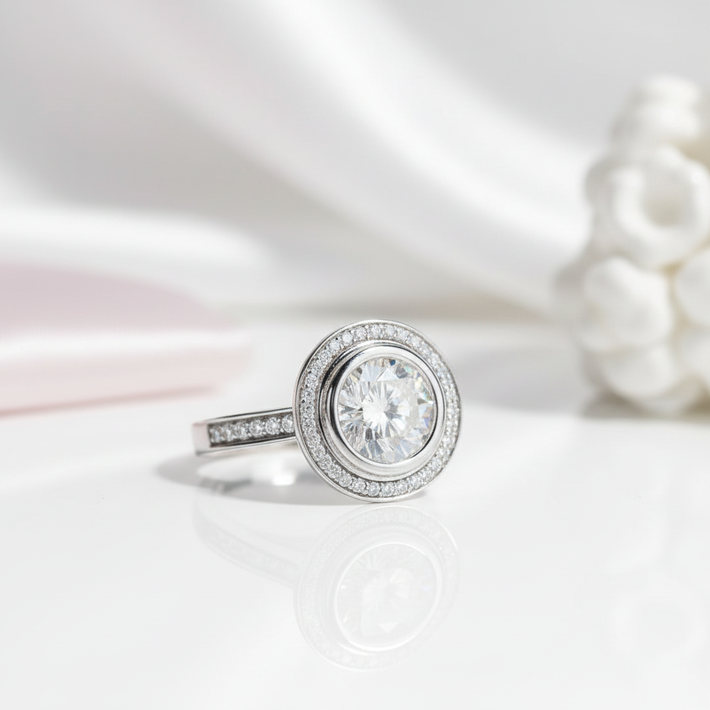 3.0 Ct Round Cut Diamond Option Halo White Gold Engagement Ring-Black Diamonds New York