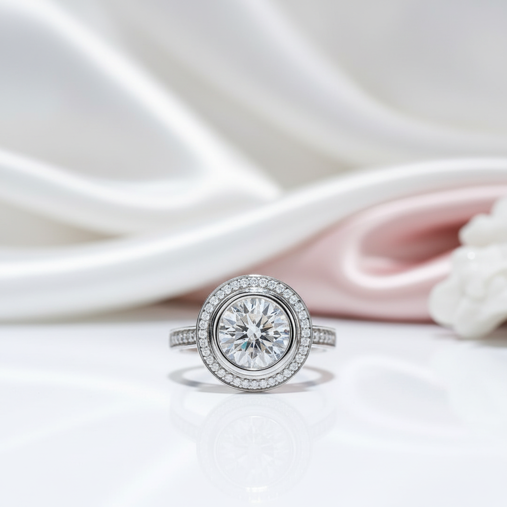 3.0 Ct Round Cut Diamond Option Halo White Gold Engagement Ring-Black Diamonds New York