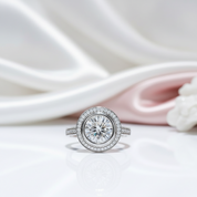 3.0 Ct Round Cut Diamond Option Halo White Gold Engagement Ring-Black Diamonds New York