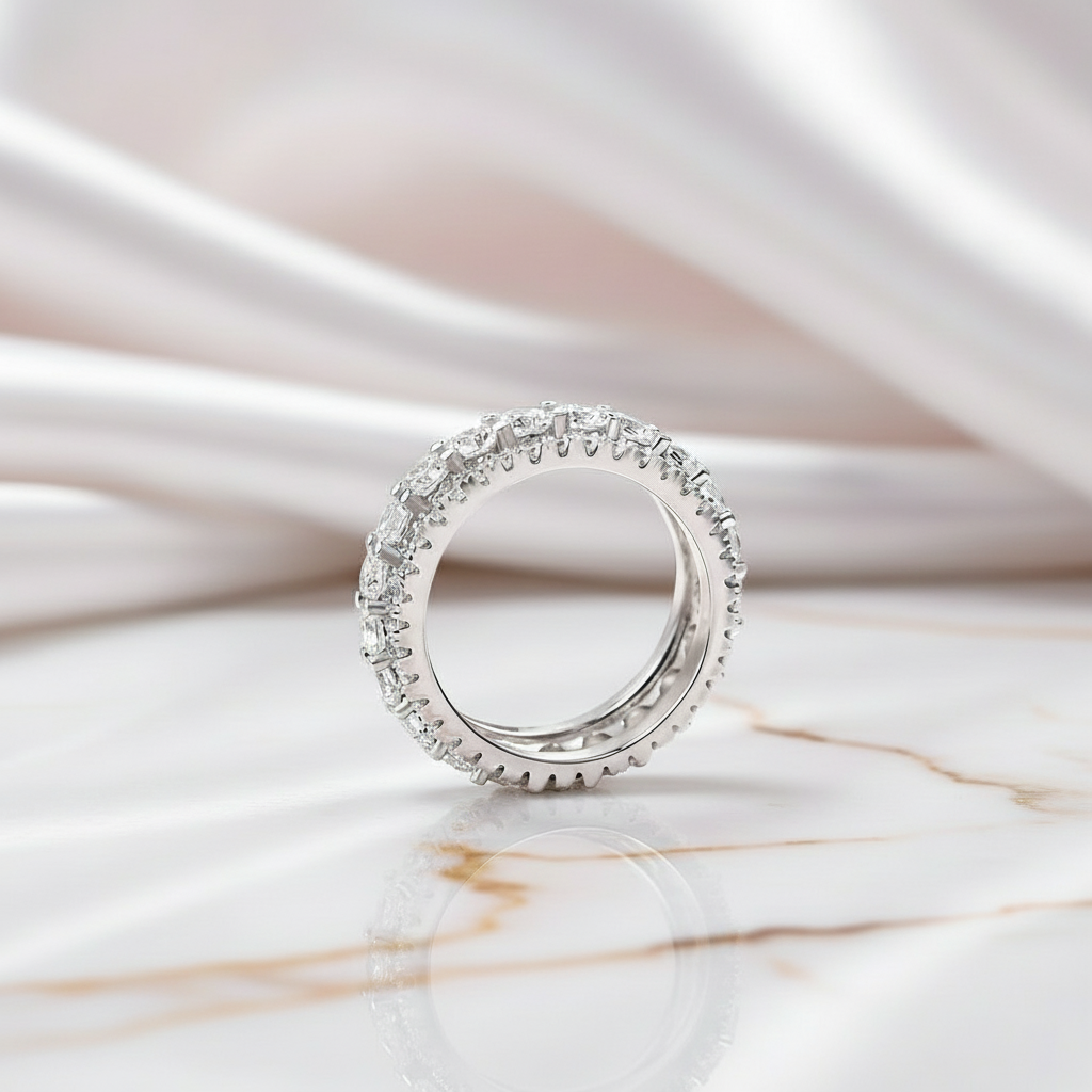 3 Row Round Cut Women's Wedding Band Ring-Black Diamonds New York