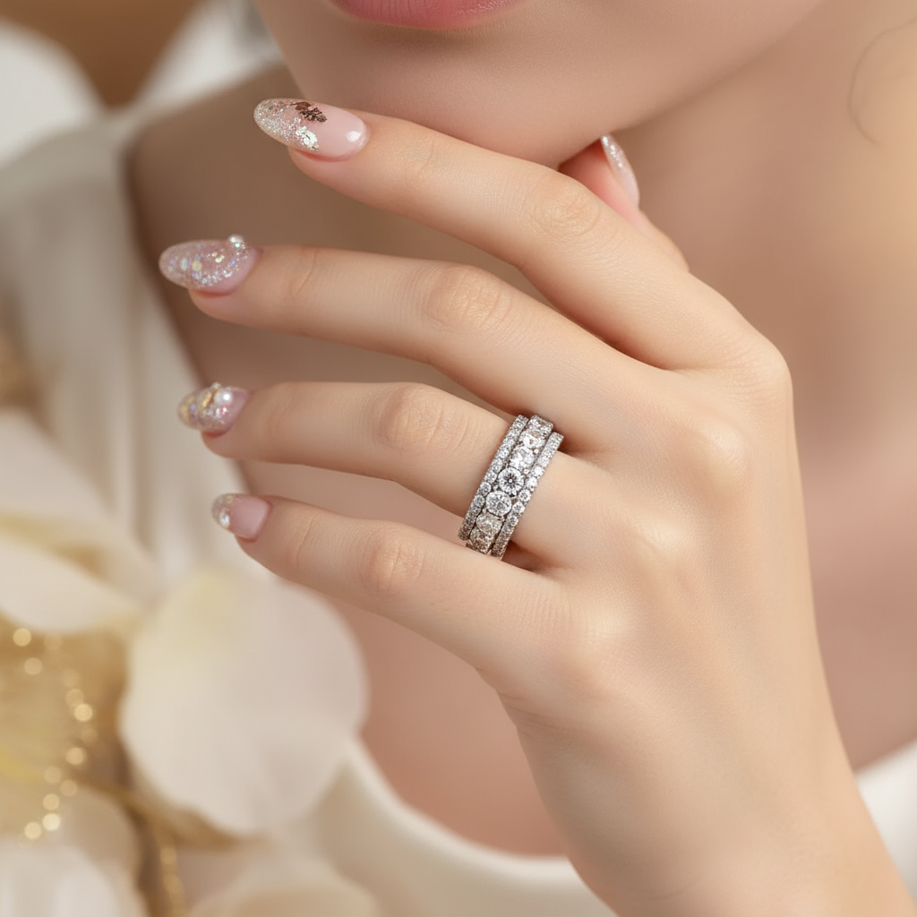 3 Row Round Cut Women's Wedding Band Ring-Black Diamonds New York