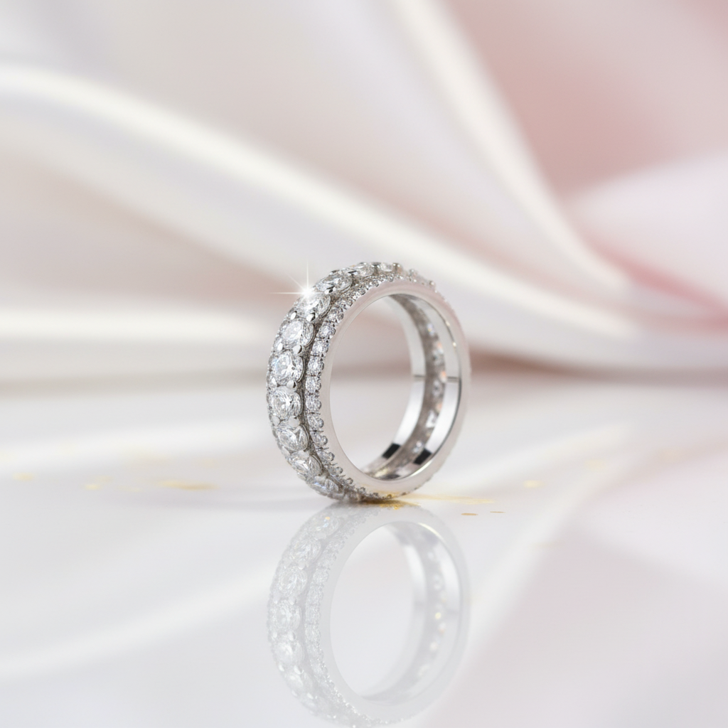 3 Row Round Cut Women's Wedding Band Ring-Black Diamonds New York