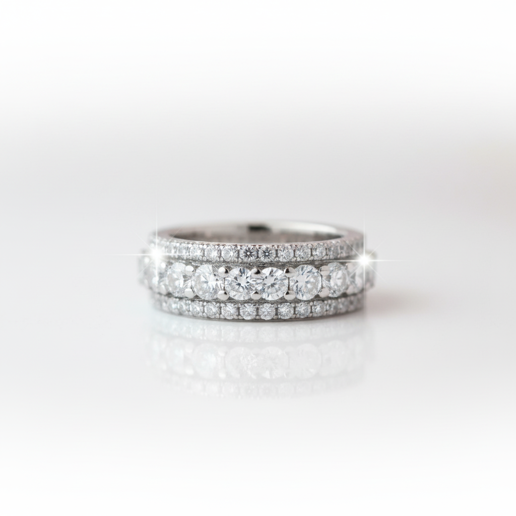 3 Row Round Cut Women's Wedding Band Ring-Black Diamonds New York