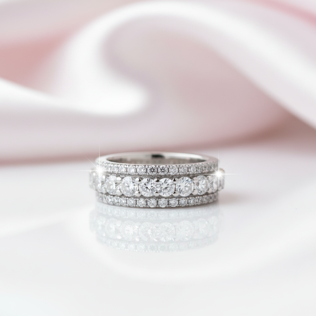 3 Row Round Cut Women's Wedding Band Ring-Black Diamonds New York