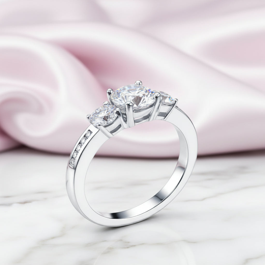 Three Stone Round Diamond Option Ring-Black Diamonds New York