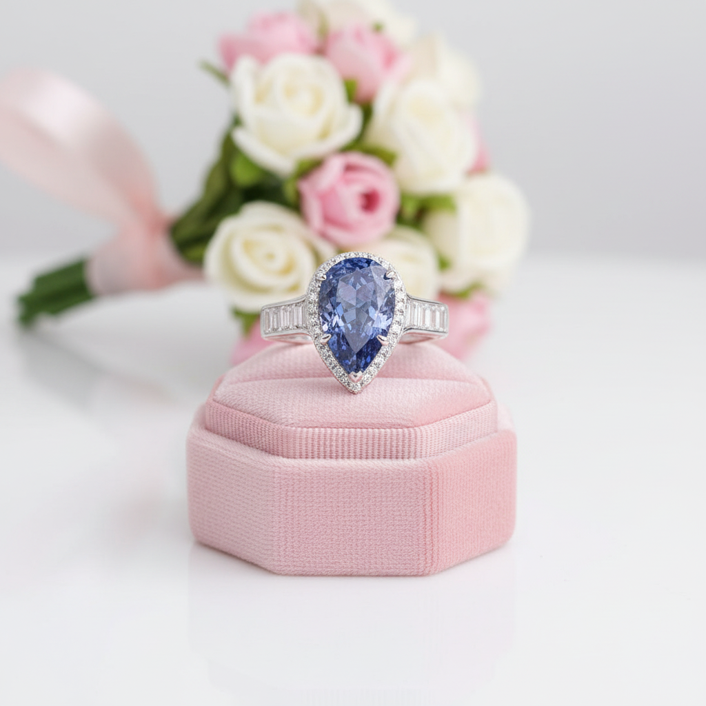 3.0 Carat Pear Cut Aquamarine Blue Engagement Ring-Black Diamonds New York