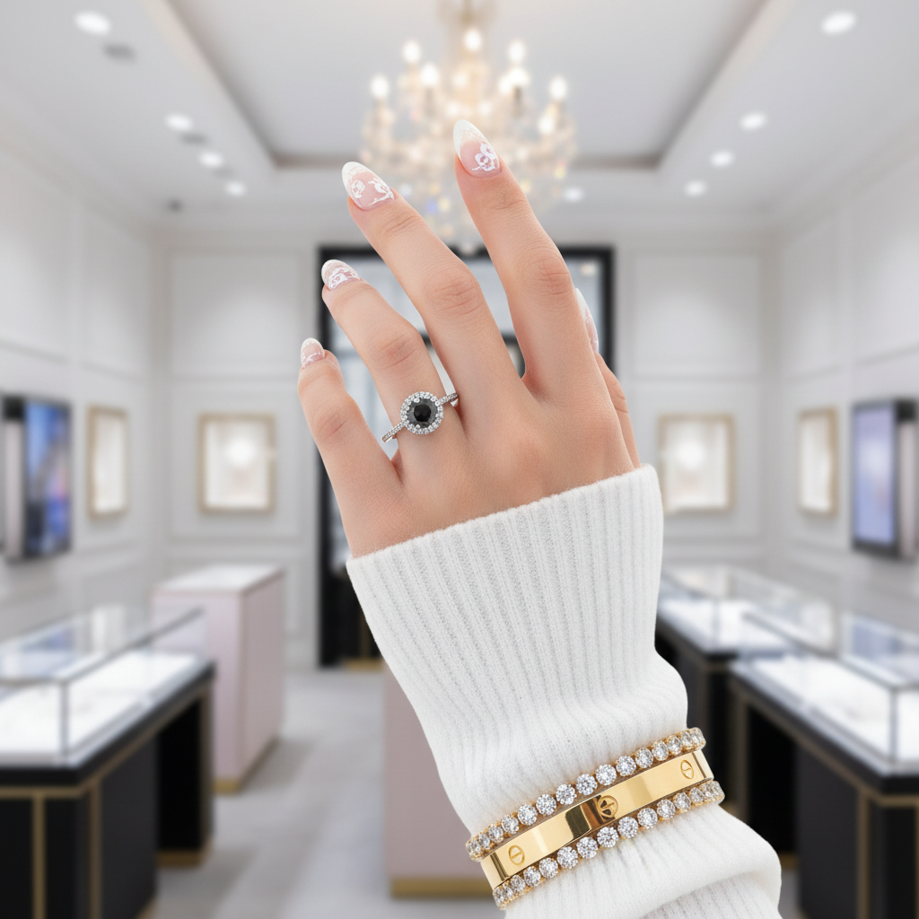 3.0 Ct Round Black Diamond Engagement Ring-Black Diamonds New York