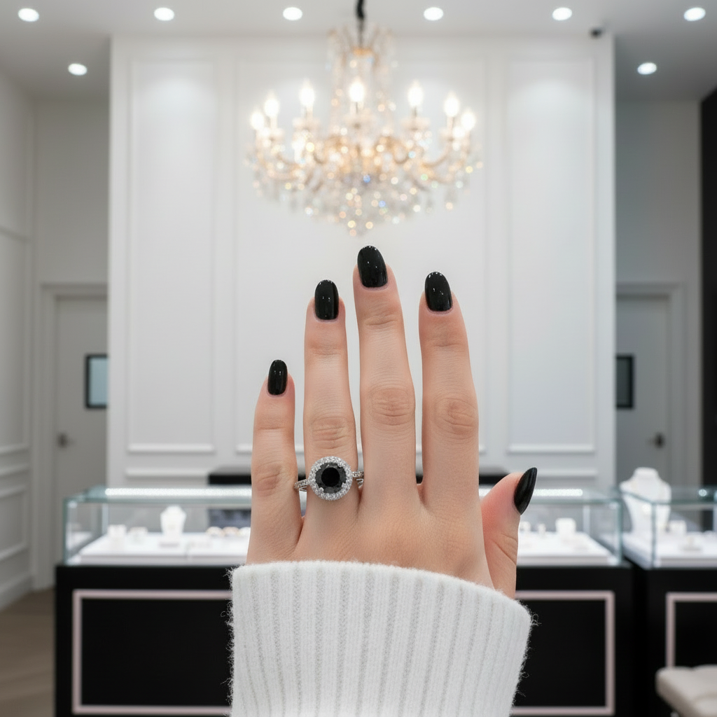 3.0 Ct Round Black Diamond Engagement Ring-Black Diamonds New York