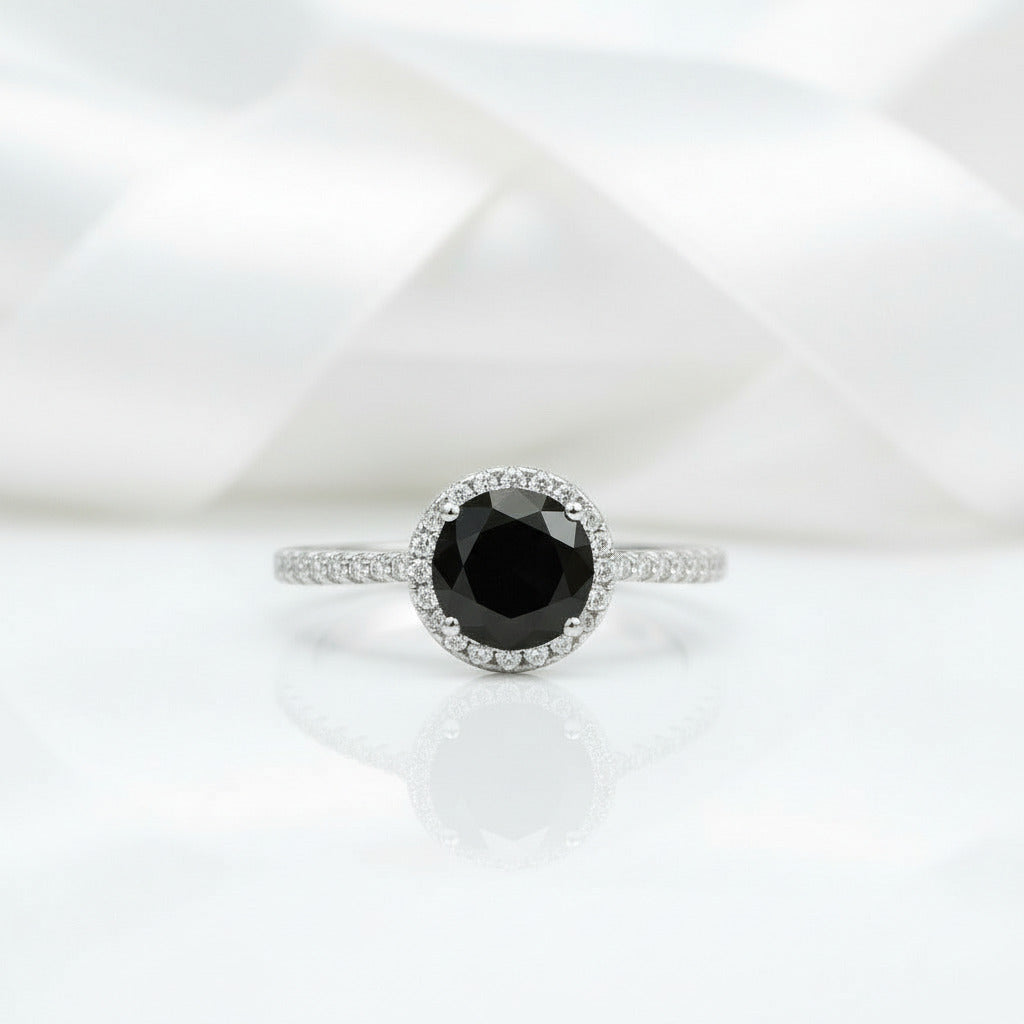 3.0 Ct Round Black Diamond Engagement Ring-Black Diamonds New York