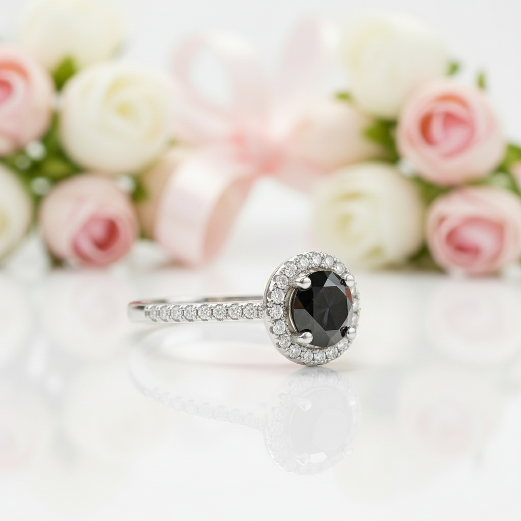 3.0 Ct Round Black Diamond Engagement Ring-Black Diamonds New York