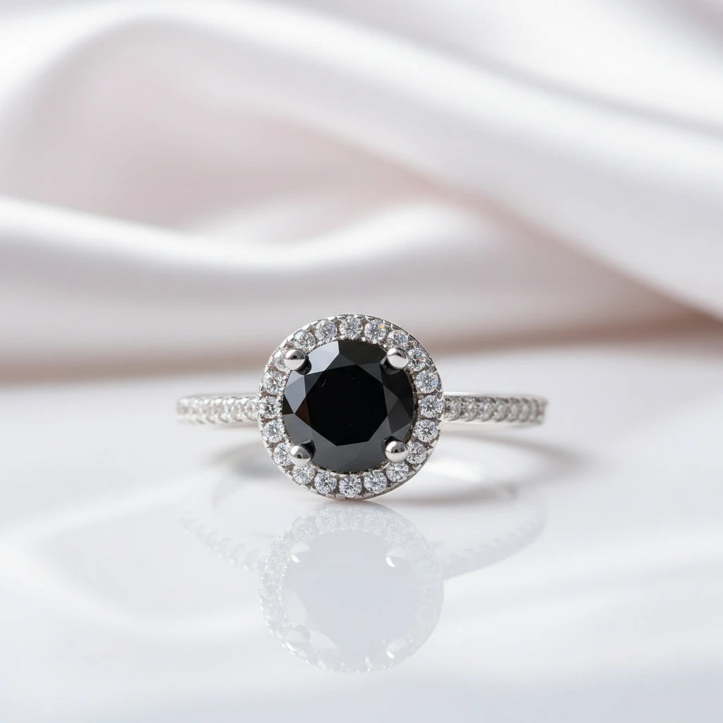 3.0 Ct Round Black Diamond Engagement Ring-Black Diamonds New York