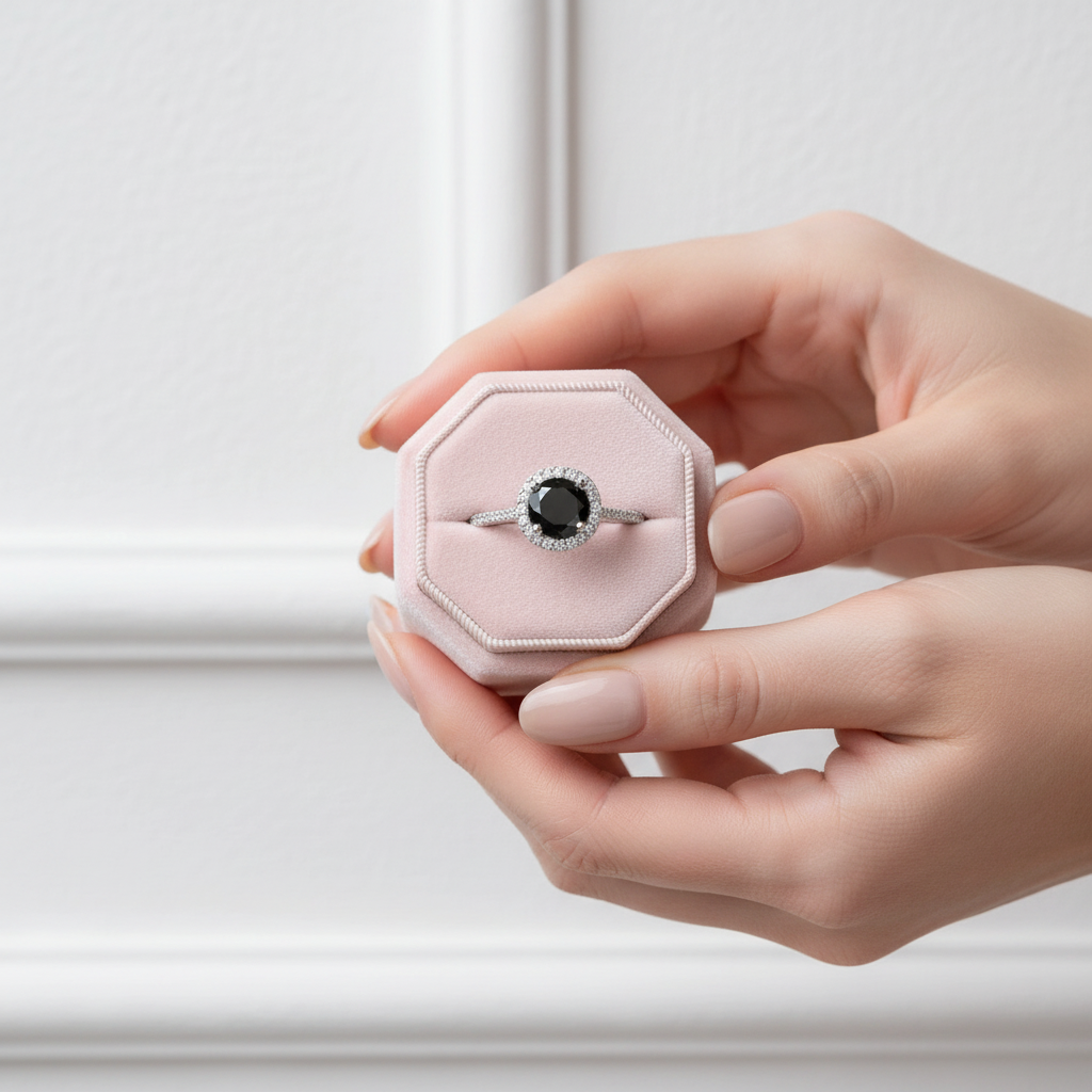 3.0 Ct Round Black Diamond Engagement Ring-Black Diamonds New York