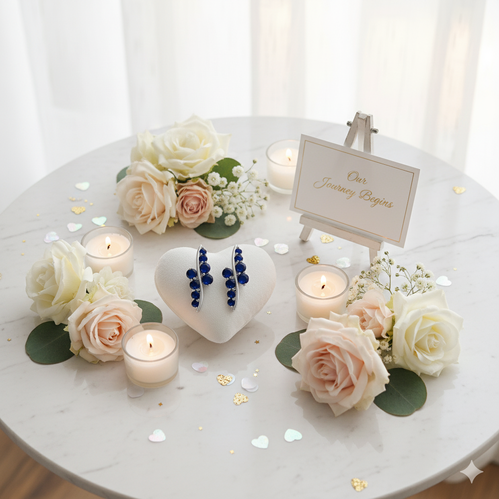 3.0Ct Blue Sapphire Gemstone Earrings-Black Diamonds New York