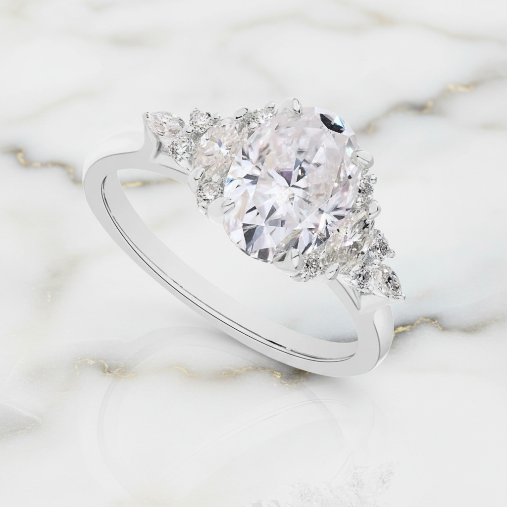 3.0Ct Oval-cut Diamond Option White Gold Engagement Ring-Black Diamonds New York