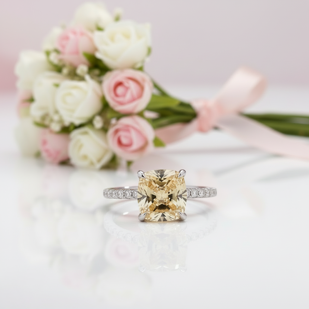 3.0 Carat Cushion Cut Yellow Sapphire Engagement Ring-Black Diamonds New York