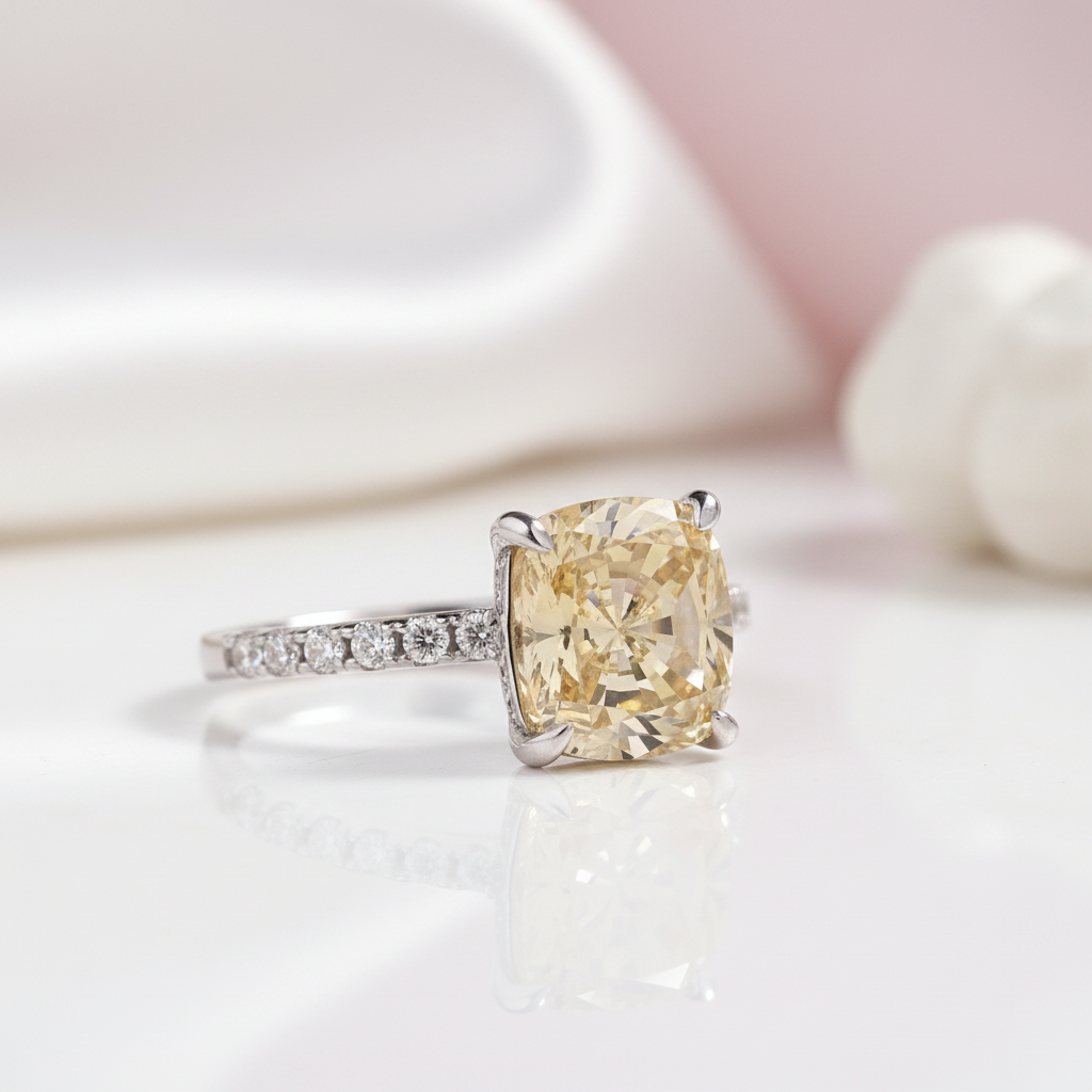 3.0 Carat Cushion Cut Yellow Sapphire Engagement Ring-Black Diamonds New York