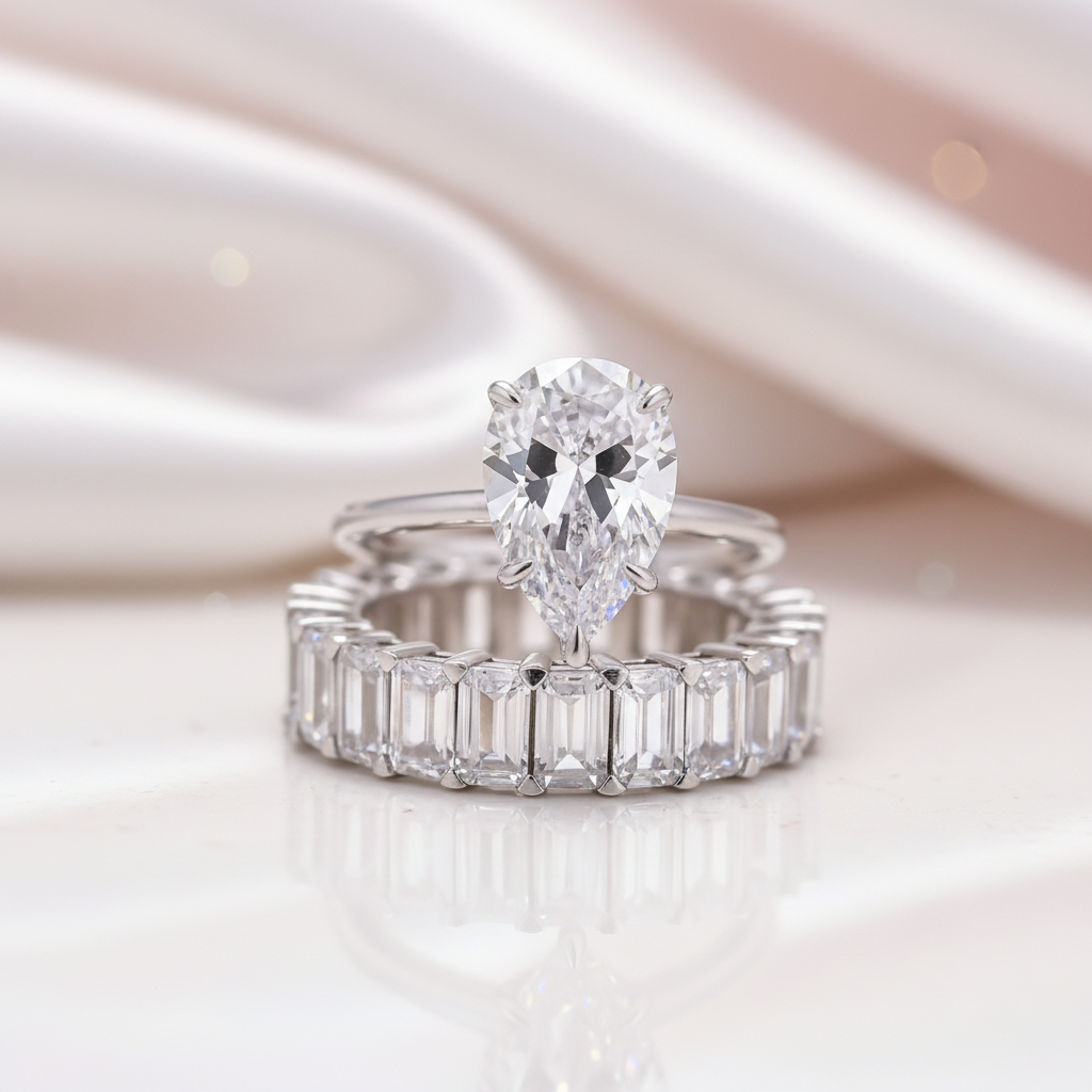 3.0 Carat Pear Cut Diamond Option Ring Set-Black Diamonds New York