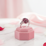 3.0 Ct Purple Garnet Gemstone Flower Ring-Black Diamonds New York