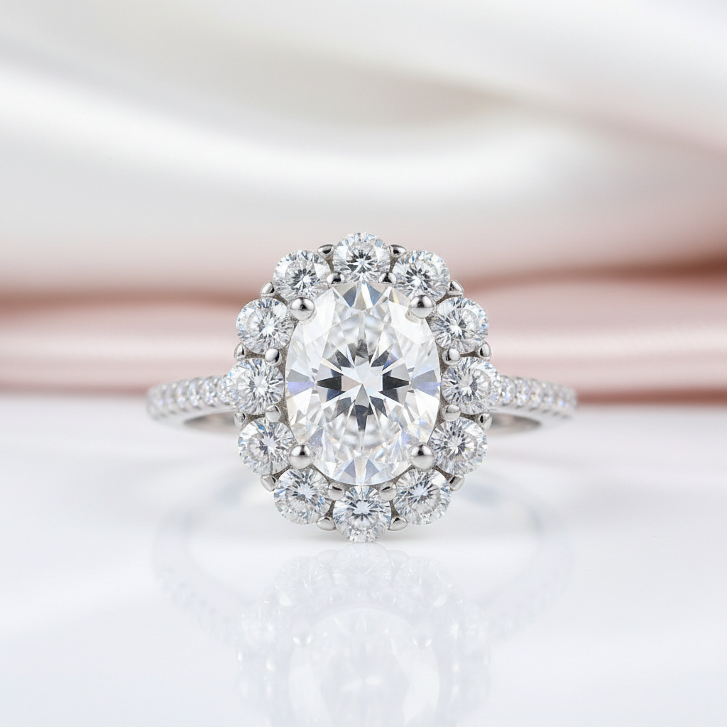 3.0 Ct Oval Cut Diamond Option Halo Engagement Ring-Black Diamonds New York