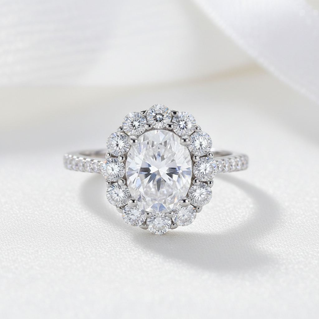 3.0 Ct Oval Cut Diamond Option Halo Engagement Ring-Black Diamonds New York