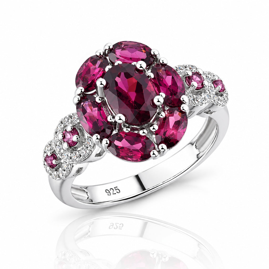 3.0 Ct Purple Garnet Gemstone Flower Ring-Black Diamonds New York