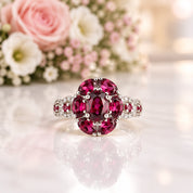 3.0 Ct Purple Garnet Gemstone Flower Ring-Black Diamonds New York