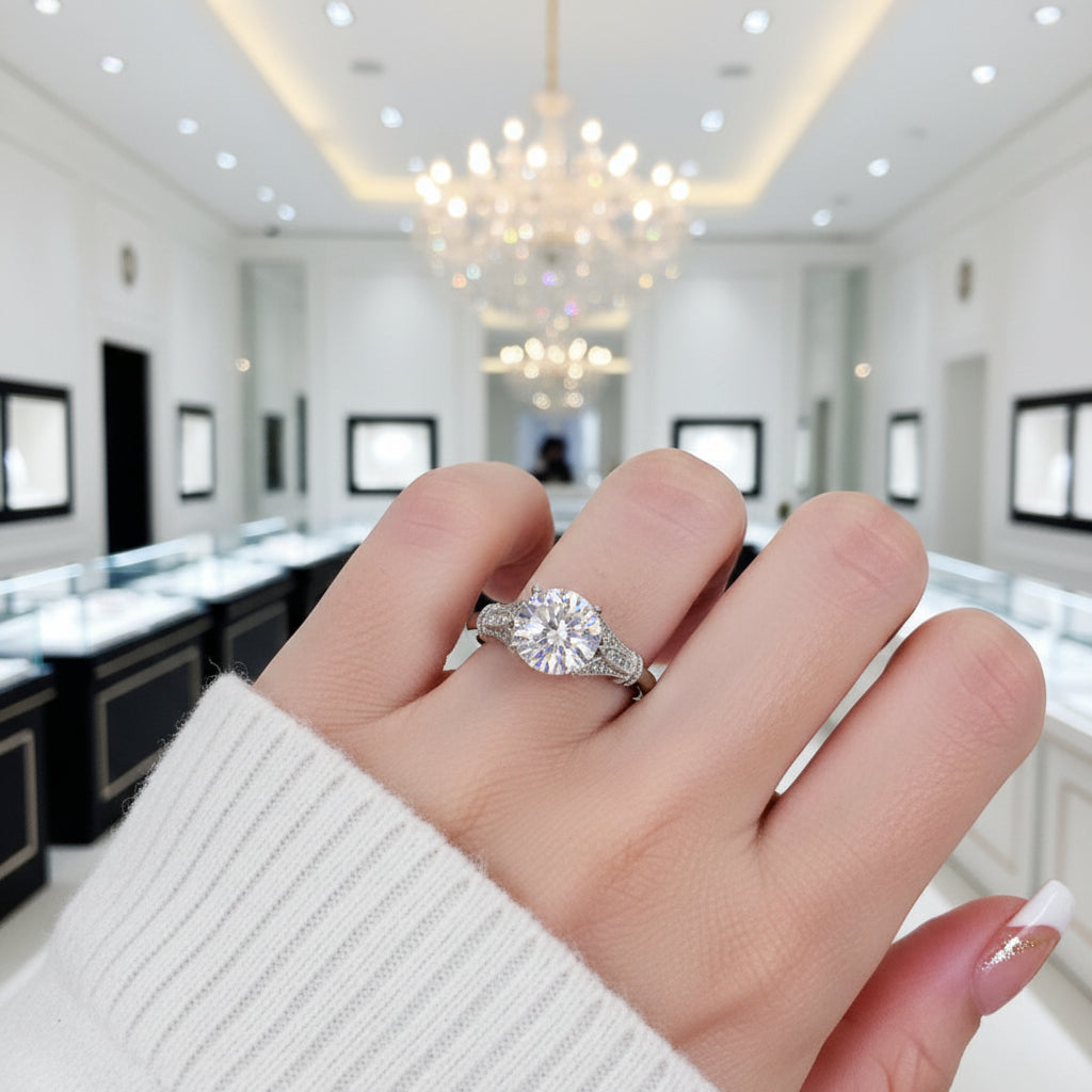 3.0 Ct Round-Cut Diamond Option Engagement Ring-Black Diamonds New York