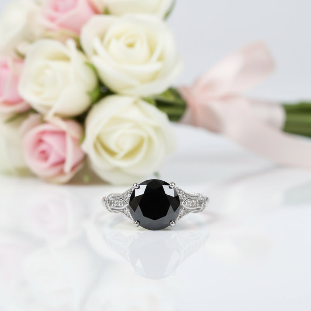 3.0 Ct Round-Cut Diamond Option Engagement Ring-Black Diamonds New York