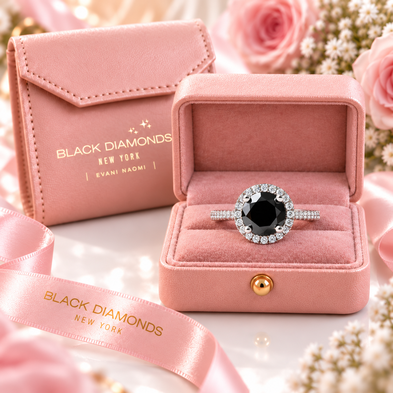 3.0 Ct Round Black Diamond Option Engagement Ring-Black Diamonds New York